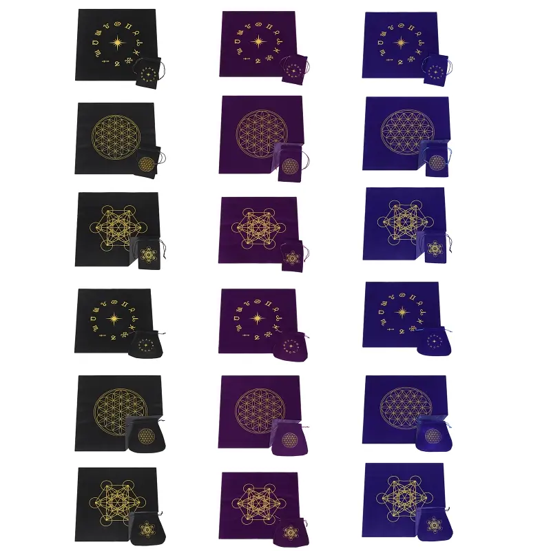 Altar Tarot Cards Tablecloth Constellation Flower of Life Mat Astrology Divination Cloth Board Game Card Pad Flannel Storage Bag