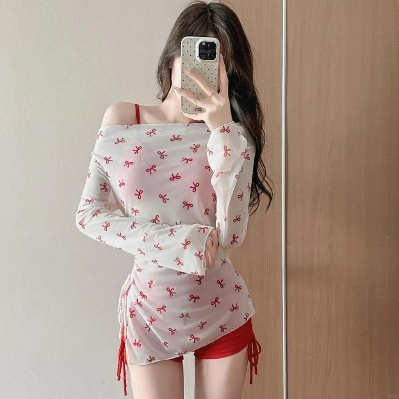 Women Two Piece Swimsuit High Waist Bathing Suit with Long Sleeve Beach Coverup