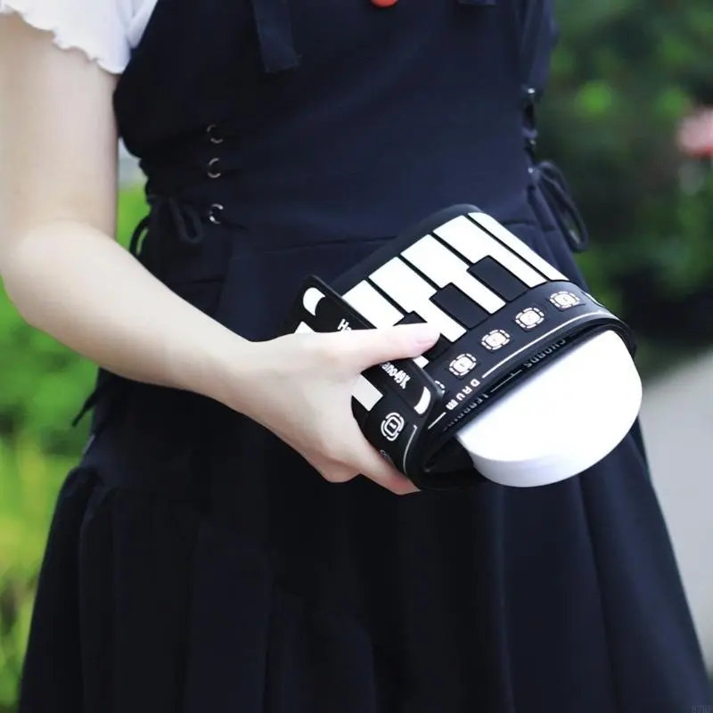 Portable 49 Roll up Piano Electronic Keyboard Foldable Electronic Piano Flexible Silicone Keyboard Easy to Carry