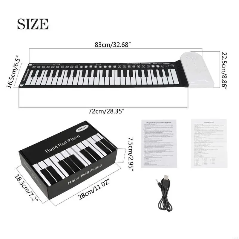 Portable 49 Roll up Piano Electronic Keyboard Foldable Electronic Piano Flexible Silicone Keyboard Easy to Carry