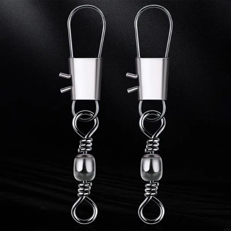 100Pcs High Strength Rolling Ball Bearing Fishing Barrels Swivels with Locking Fishing Baits Connectors Clip
