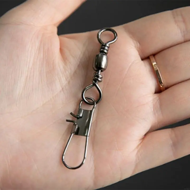 100Pcs High Strength Rolling Ball Bearing Fishing Barrels Swivels with Locking Fishing Baits Connectors Clip
