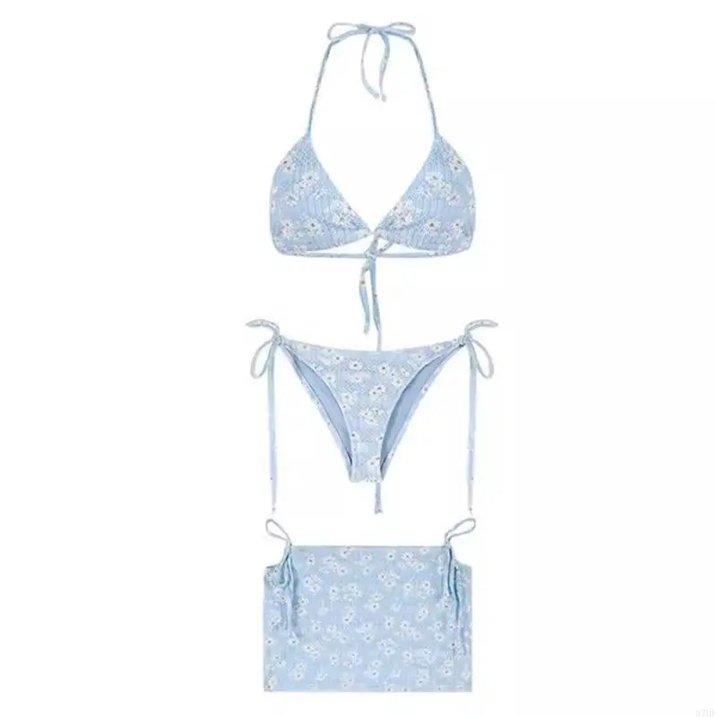 Women Hollows Out Swimsuit Female Push Up Swimwears 3 Pcs Split Bathing Suit with Beach Coverup Swimming Costume Set