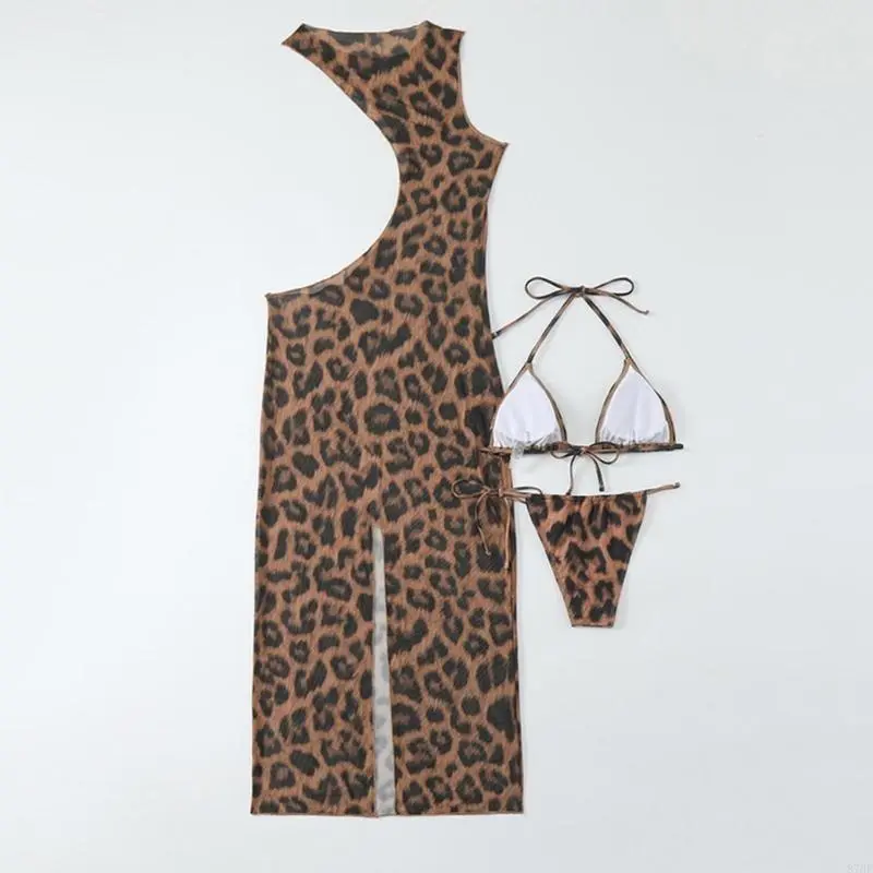 3 Piece Set Swimsuit Hip Hugging Dress Split Wear Cool Girls Leopard Beachwear