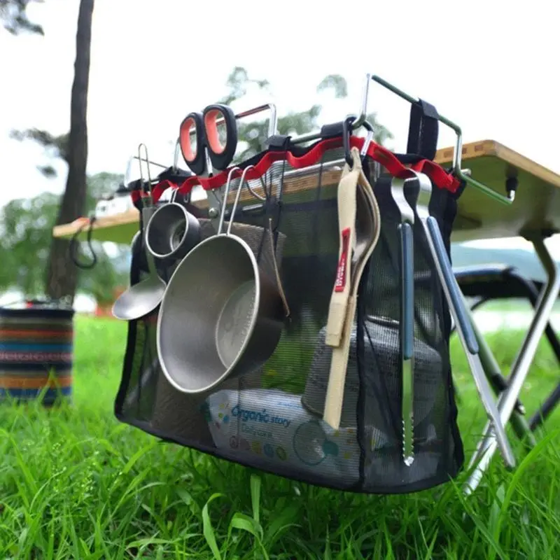 Folding Table Storage Net Trash Bag Holder with Meshes Camping Accessory Enduring