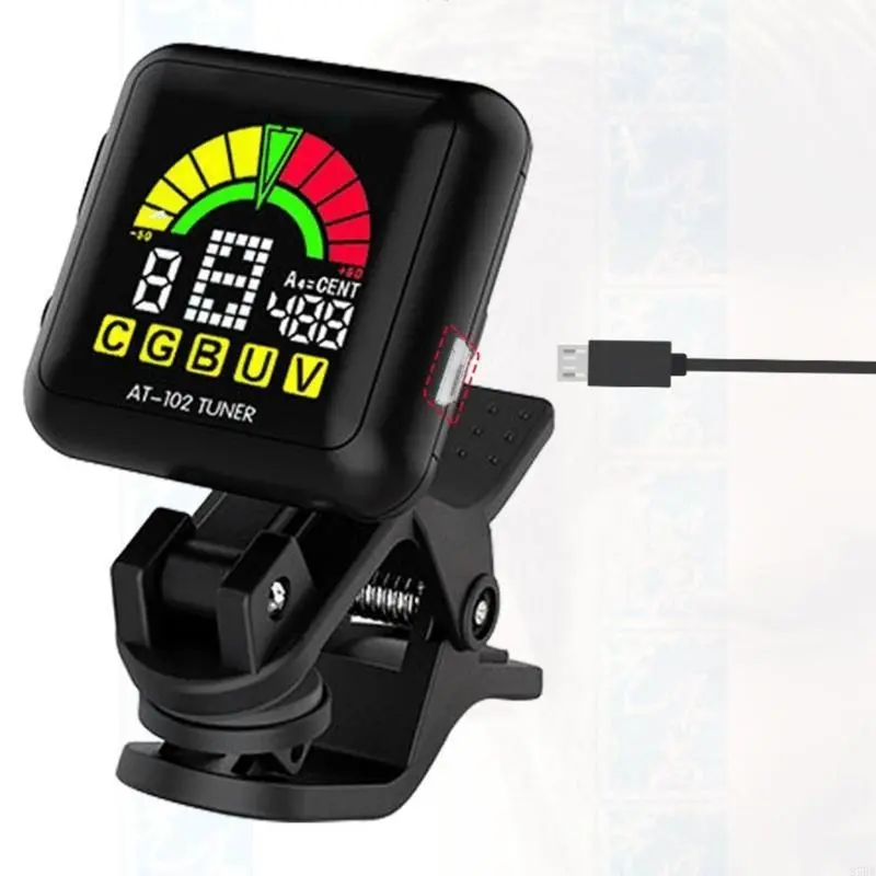 Rechargeable Clip On Electric Guitar Tuner for Guitar, Ukulele, Violin, Banjos