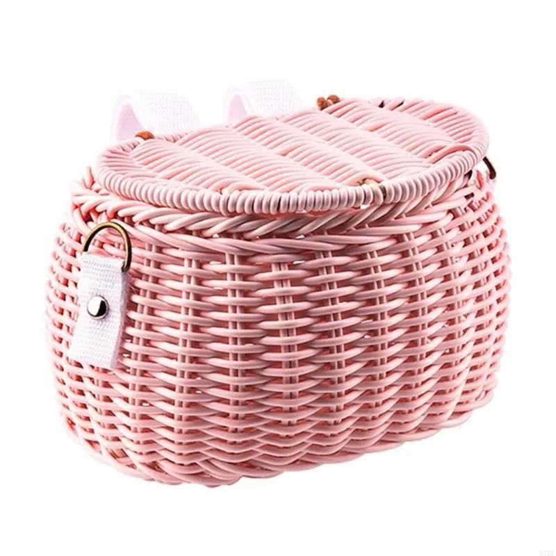 Childrens Bicycles Basket Waterproofs Plastic Wovens Bikes Basket for Boy Girl