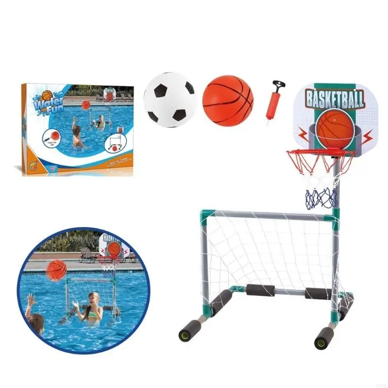Basketball Hoop Football Net for Poolside with 2 Ball and Outdoor Swimming