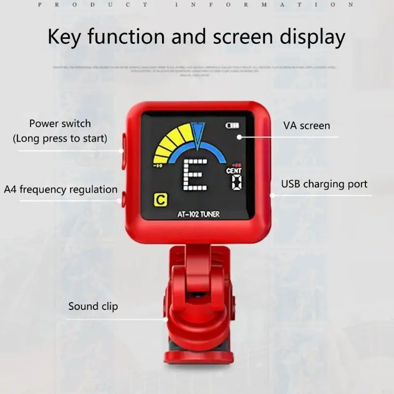 Rechargeable Clip On Electric Guitar Tuner for Guitar, Ukulele, Violin, Banjos