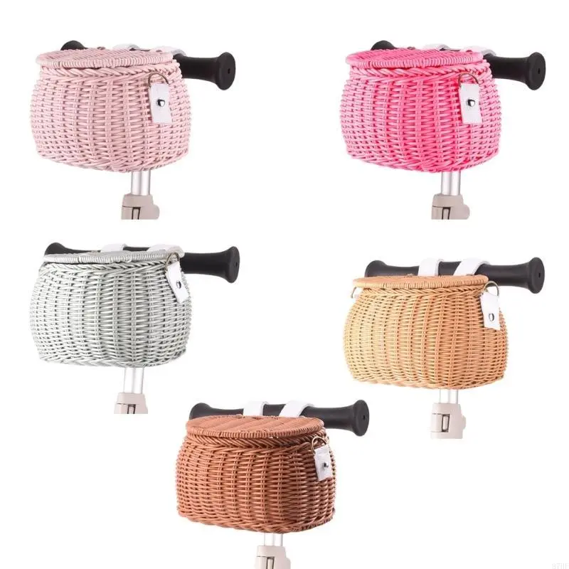 Childrens Bicycles Basket Waterproofs Plastic Wovens Bikes Basket for Boy Girl