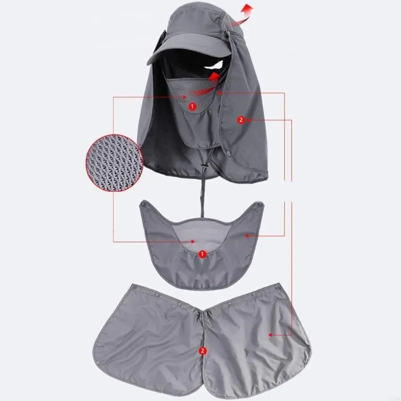 Fishing Hat Wide Brim Sun Protections Hat with Detachable Face Cover Neck Flap