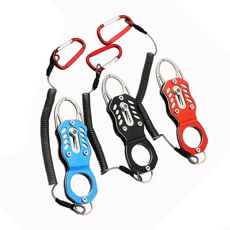 Fishing Pliers Fish Holder Gripper Tool with Coiled Lanyard Fish Lip Gripper Grabber Fishing Accessories for Saltwater