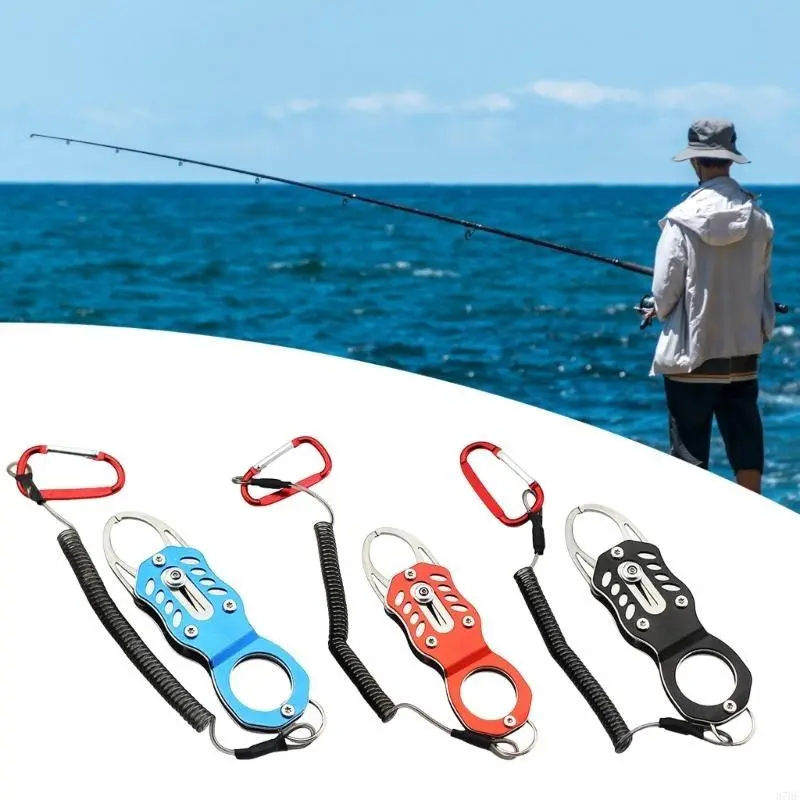 Fishing Pliers Fish Holder Gripper Tool with Coiled Lanyard Fish Lip Gripper Grabber Fishing Accessories for Saltwater