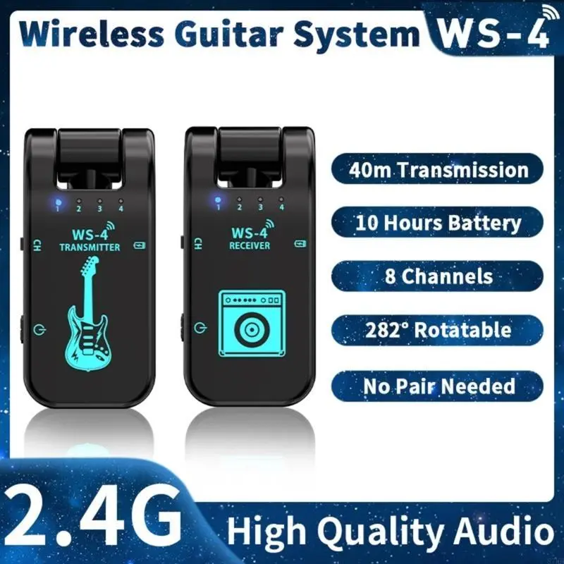 2.4GHz Wireless Guitar System Transmitters Receiver 8 Channels Transmission