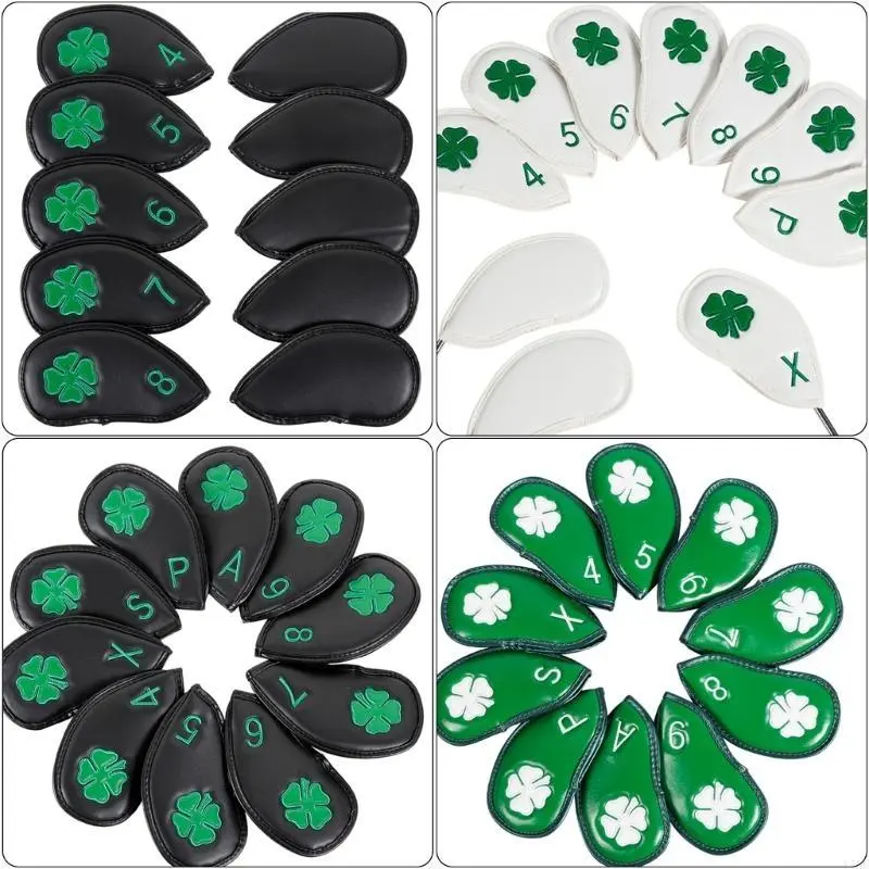 10Pcs PU Leather Golf Headcover Protective Cover Rod Head Cases Waterproof Golf Iron Head Covers Golf Accessories