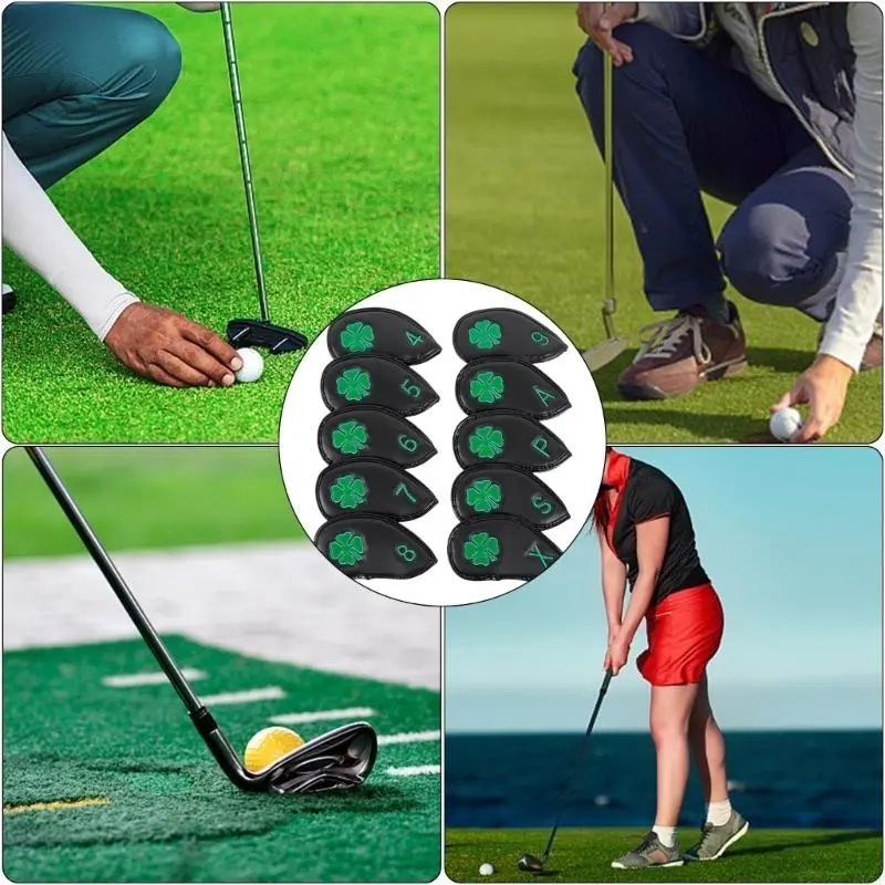 10Pcs PU Leather Golf Headcover Protective Cover Rod Head Cases Waterproof Golf Iron Head Covers Golf Accessories