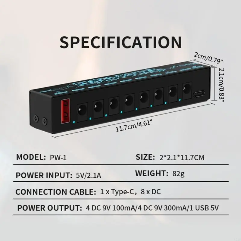 Effect Pedal Board Power Supply Output for 9V Effect Pedal Power with Blue LED