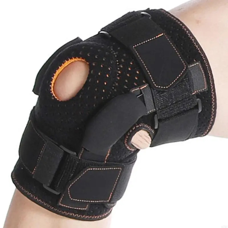 Hinged Knee Brace Open Patella Support Wrap Adjustable Knee Support with Side Stabilizers for Men Women Injury Recovery