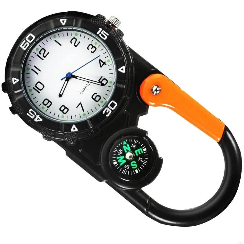 Outdoor Sport Clock Mountaineering Carabiner Pocket Watch Compasses Belt Clip Hanging Hook for Hiking Backpacking