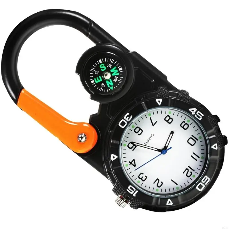Outdoor Sport Clock Mountaineering Carabiner Pocket Watch Compasses Belt Clip Hanging Hook for Hiking Backpacking