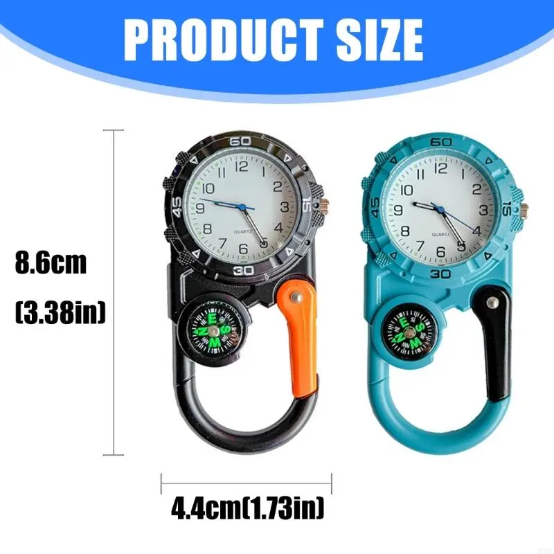 Outdoor Sport Clock Mountaineering Carabiner Pocket Watch Compasses Belt Clip Hanging Hook for Hiking Backpacking