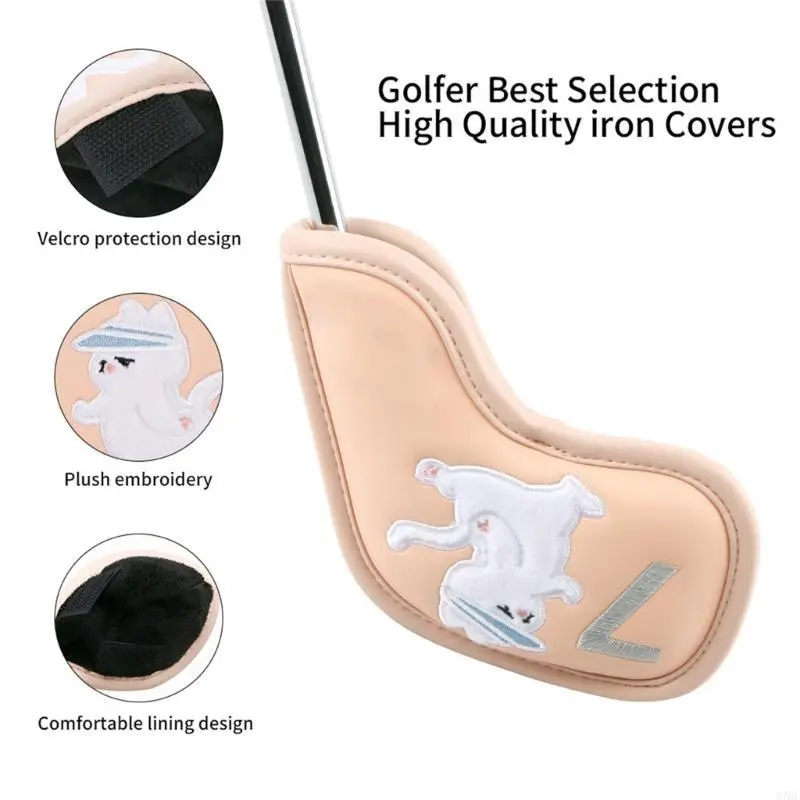 9Pcs Golf Iron Head Cover Pattern PU Protective Case Golf Rod Head Protector