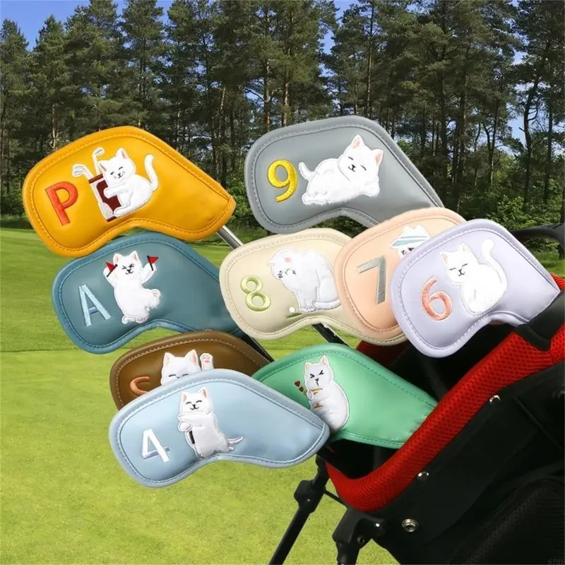9Pcs Golf Iron Head Cover Pattern PU Protective Case Golf Rod Head Protector