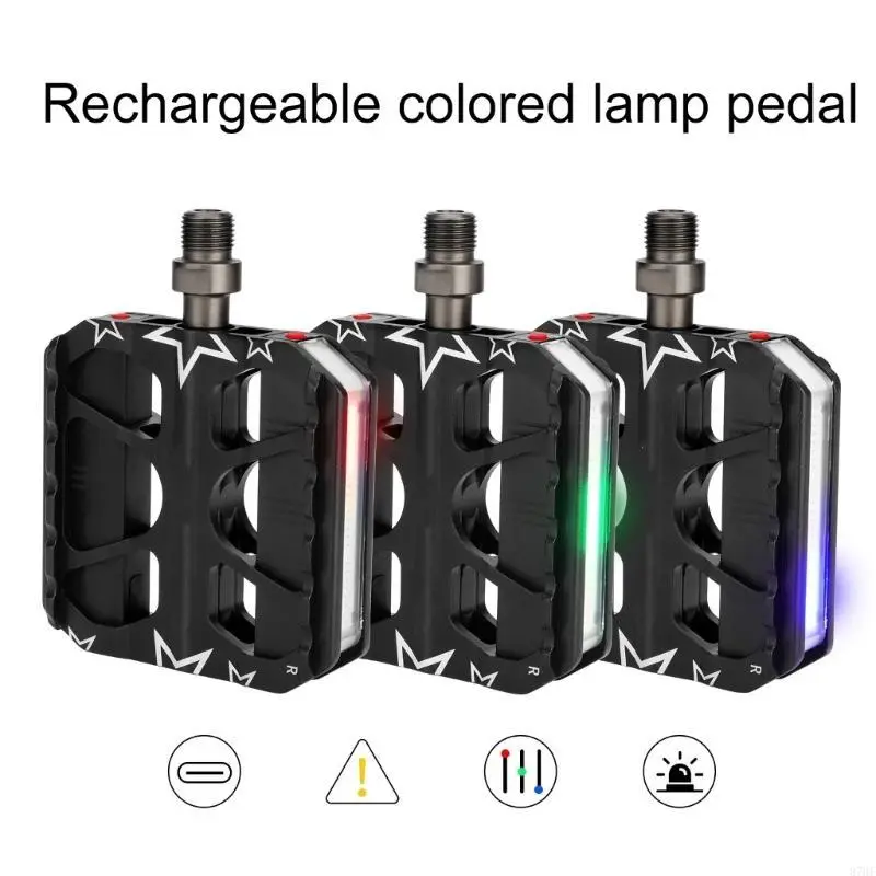 Bicycles Pedals Nonslip LED Pedals Flat Platform Sealed Bearing 9/16'' Thread