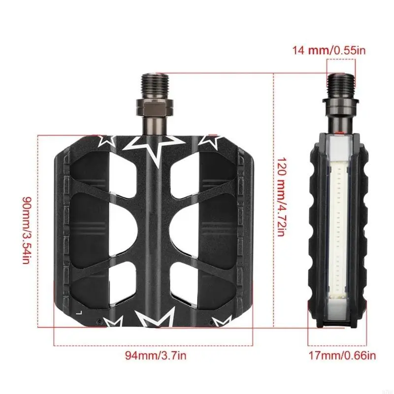 Bicycles Pedals Nonslip LED Pedals Flat Platform Sealed Bearing 9/16'' Thread