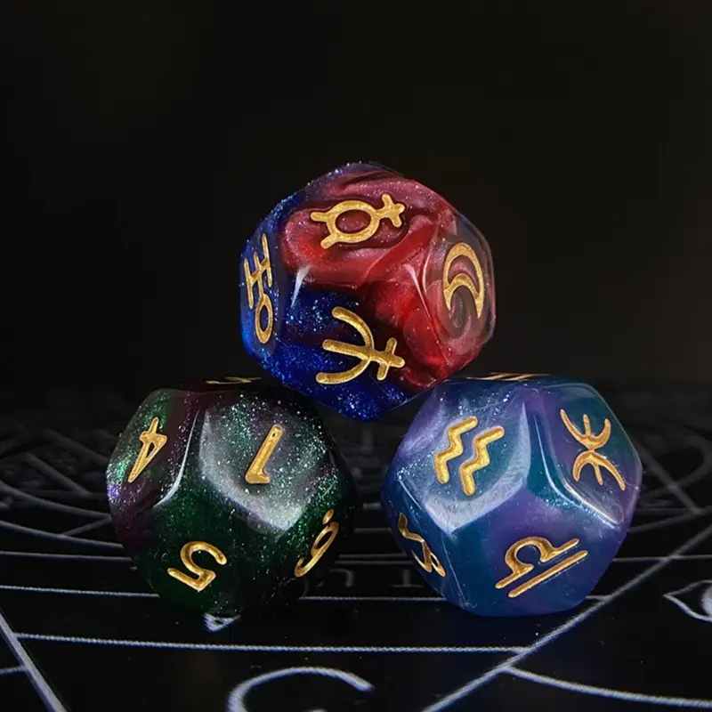 3Pcs Astrologys Dices 12-Sided Dices Divinations Tool Tarots Constellations Dices