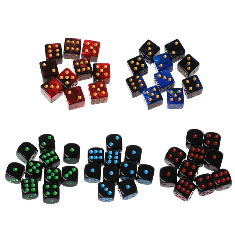 10pcs 15mm Multicolor Acrylic Cube Digital Dice D6 Beads Six Sides Portable Table Games Toy For Bar Pub Club Party Board Game