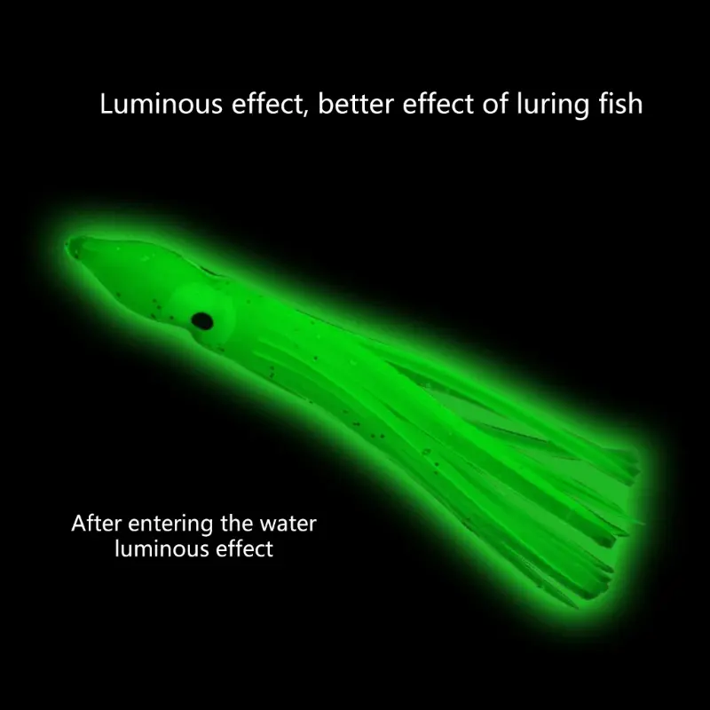 10pieces Luminous Squid Skirts Soft Lure Pesca 9cm Night Fishing Lure Octopus Glow Rubber Artificial Bait for Tuna Sailfish