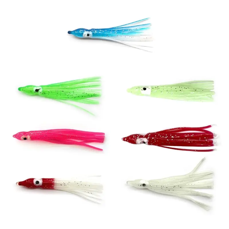 10pieces Luminous Squid Skirts Soft Lure Pesca 9cm Night Fishing Lure Octopus Glow Rubber Artificial Bait for Tuna Sailfish
