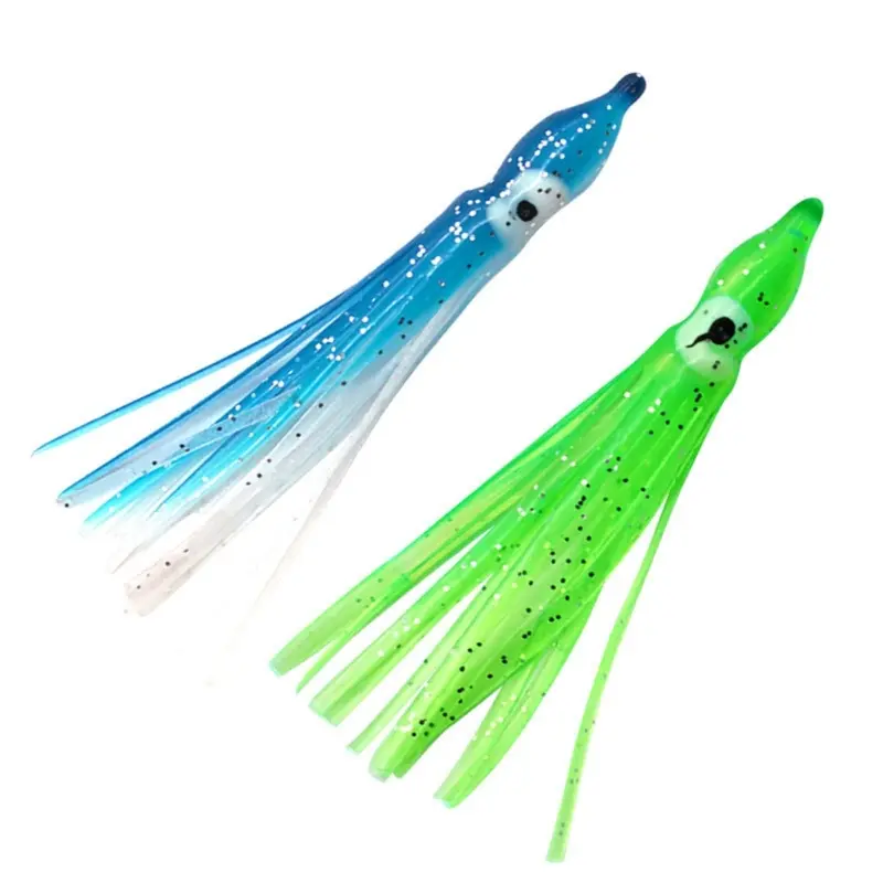 10pieces Luminous Squid Skirts Soft Lure Pesca 9cm Night Fishing Lure Octopus Glow Rubber Artificial Bait for Tuna Sailfish