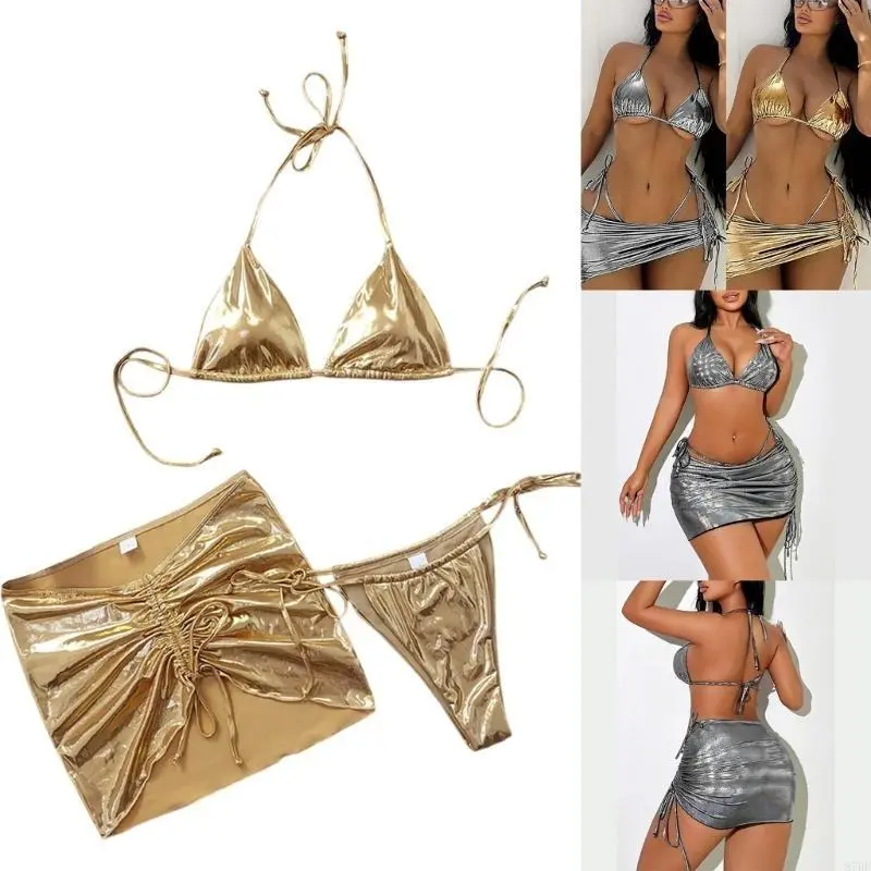 Swimsuit Split Swimwear Set for Lady Women, Comfortable and Backless Strap Tied Swimwear with Bodycon Skirt