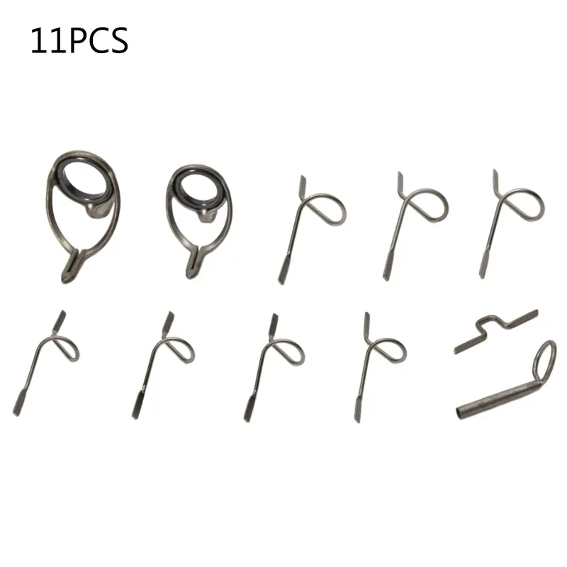 11pcs Fly Fishing Rod Guide Tip Top Ring Circle Repairing Kits Set Spinning Hard Snake Guide DIY Eye Ring Fishing Accessories