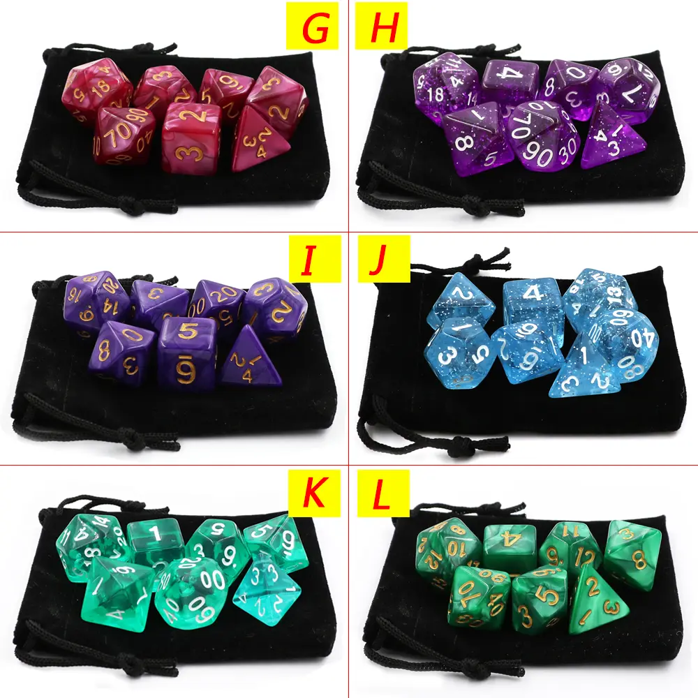 IMDG 7pcs/set RPG Game Dice Set Polyhedron Acrylic Cubes DND New Style Multicolor Digital Dice