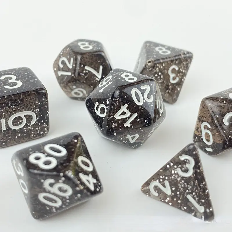 7-piece Set Acrylic Transparent with Glitter Multi-sided Game Dice Suitable for Board Game Dice