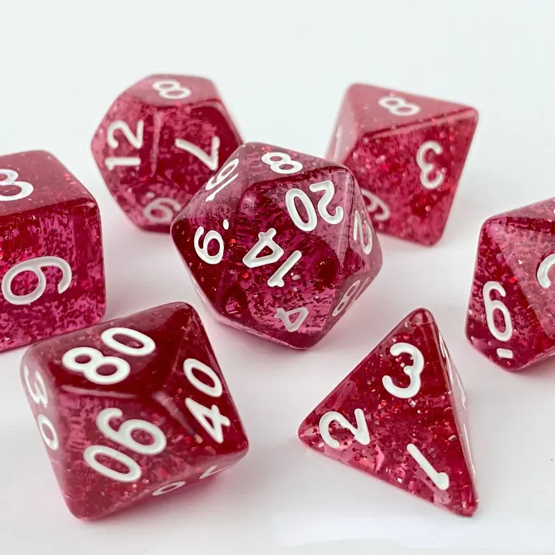 7-piece Set Acrylic Transparent with Glitter Multi-sided Game Dice Suitable for Board Game Dice
