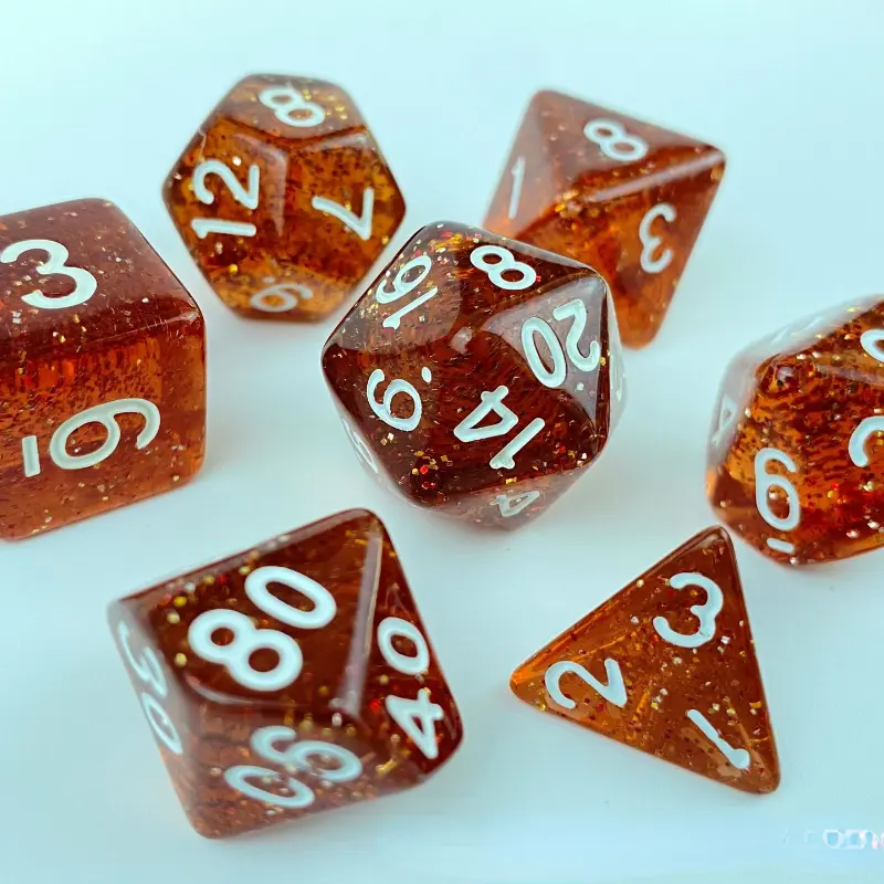 7-piece Set Acrylic Transparent with Glitter Multi-sided Game Dice Suitable for Board Game Dice