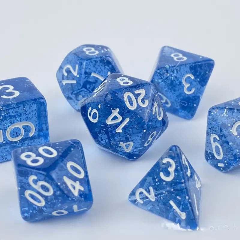 7-piece Set Acrylic Transparent with Glitter Multi-sided Game Dice Suitable for Board Game Dice