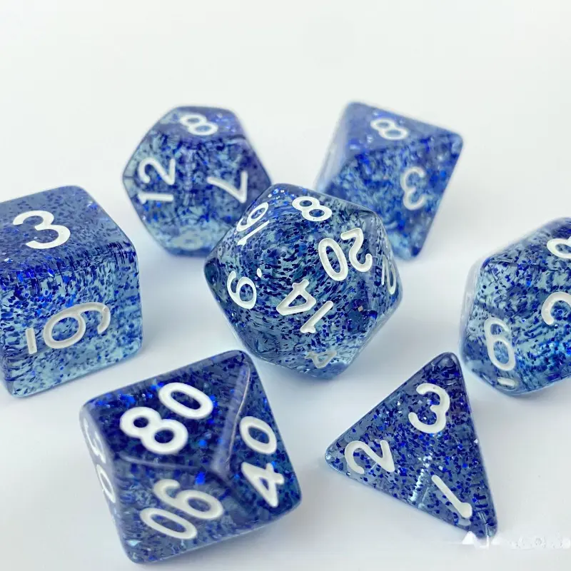 7-piece Set Acrylic Transparent with Glitter Multi-sided Game Dice Suitable for Board Game Dice