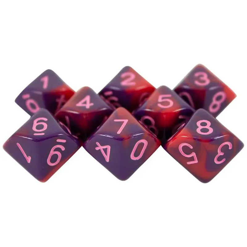 8Pcs/set 2024 Cross Border Supply 10 Sided Dice 0-9 Digital Dice Red Blue Double Color
