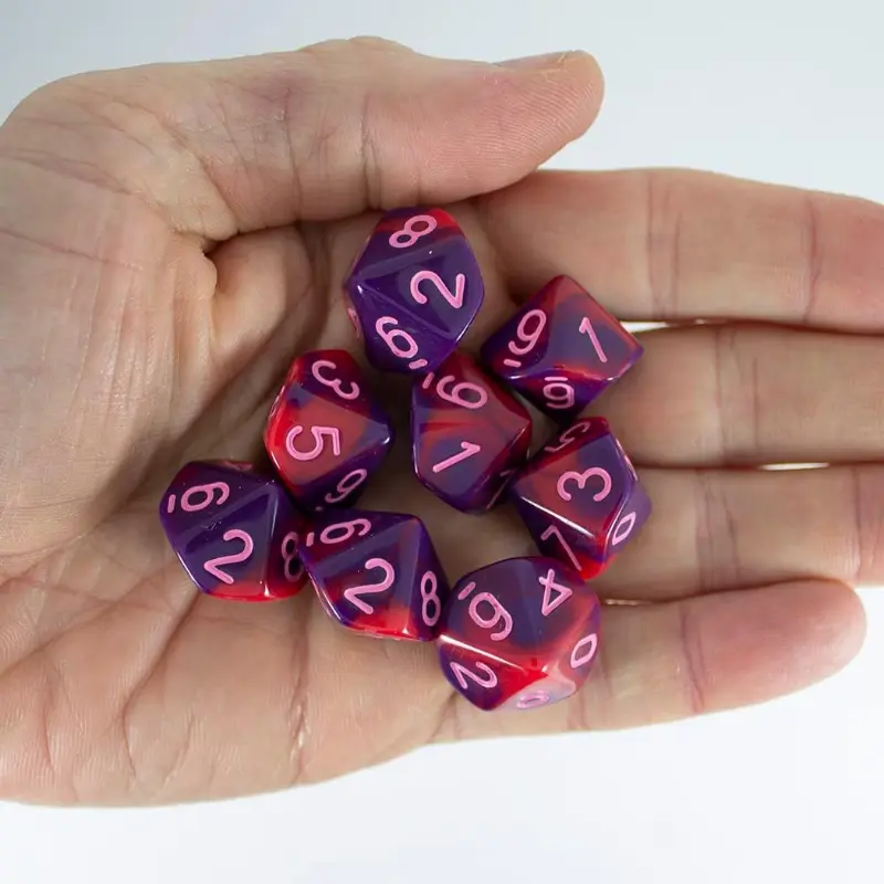 8Pcs/set 2024 Cross Border Supply 10 Sided Dice 0-9 Digital Dice Red Blue Double Color