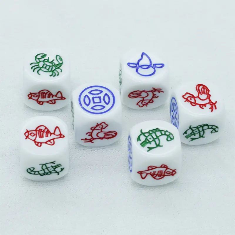 6pcs/pack Carving Fish Shrimp Crab Dice White Round Corner High Quality Boutique Dice