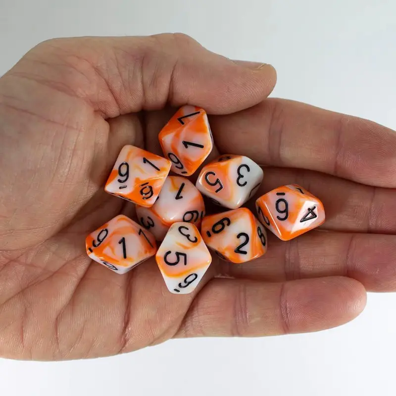 8Pcs/set 2024 Cross Border Supply 10 Sided Dice 0-9 Digital Dice Orange White Double Color Double Color
