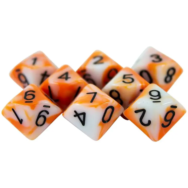 8Pcs/set 2024 Cross Border Supply 10 Sided Dice 0-9 Digital Dice Orange White Double Color Double Color