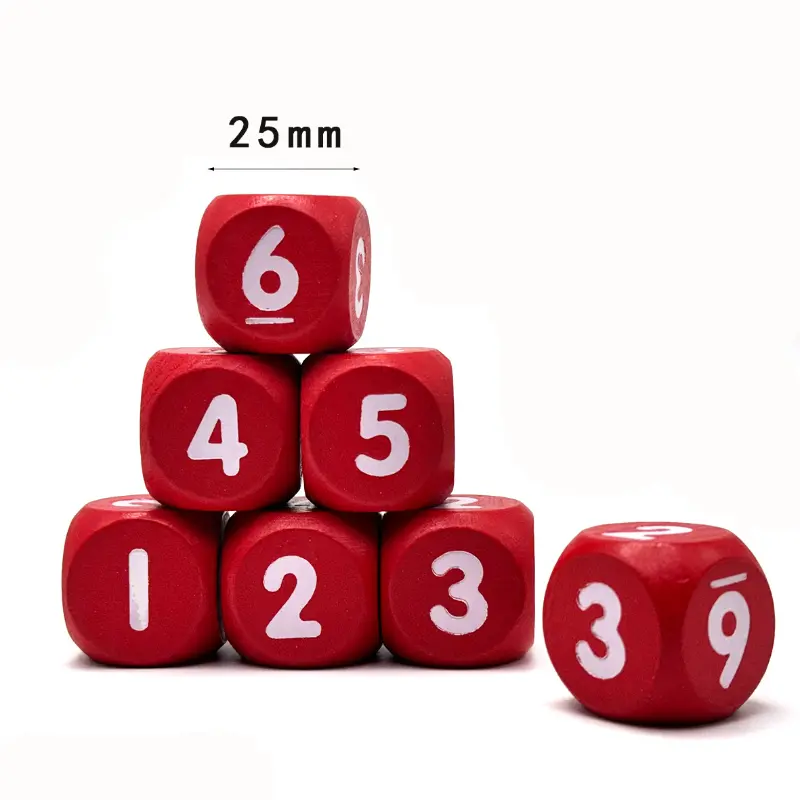 6Pcs/set 2024 Foreign Trade New Product 25mm Digital Solid Wood Dice Teaching Supplies