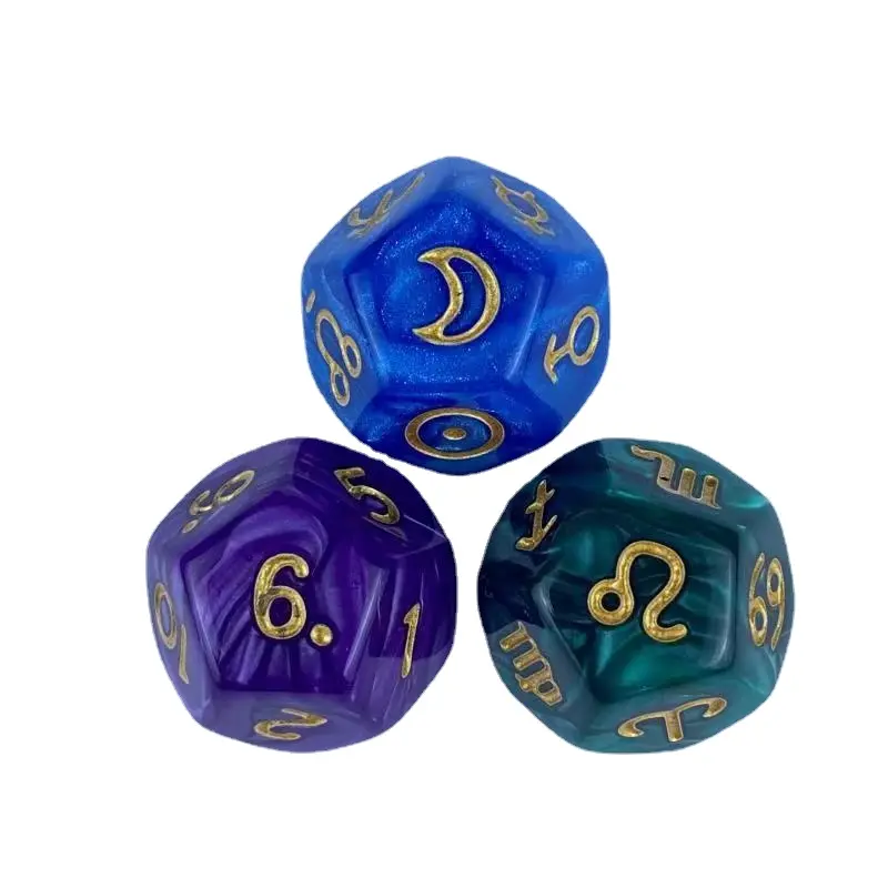 3Pcs/set New Acrylic Dice 12 Constellation Board Game Entertainment  Polyhedral D12 Game Dice