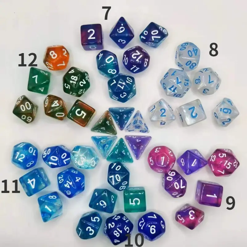 Spot new two-color transparent multi-faceted set digital dice Dungeons and Dragons game dice running group sieve.